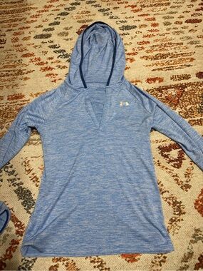 Under Armour Light Blue Hooded V-Neck Performance Top